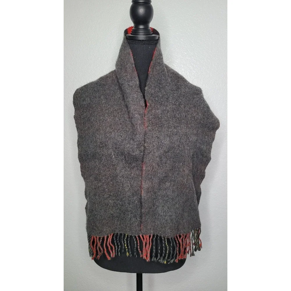 Allen Solly * Cashmere & Wool Blend Scarf Grey/Red/Black/Yellow Reversible 10x55